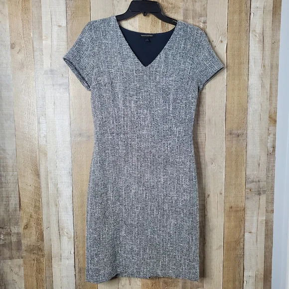 Banana Republic Tweed Short Sleeves Pullover Side Zip Gray Dress Size 4 - Picture 1 of 8